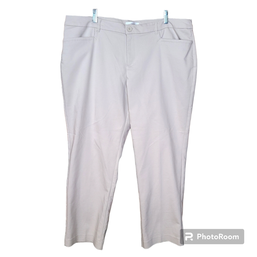CJ Banks Size 18W Petite Gray Straight Leg Trouser Pants Neutral Minimalist